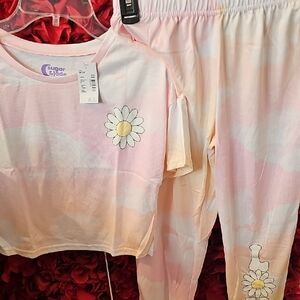 Sugar & Jade NWT Girls Pink Tie-Dye Pajama Set Love W/ Daisies Size Medium 10